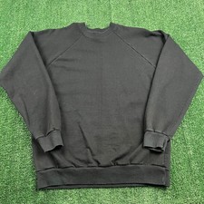 True Vintage Raglan Cut Crewneck Sweatshirt Mens Large Black 50/50 Blank 50s 60s