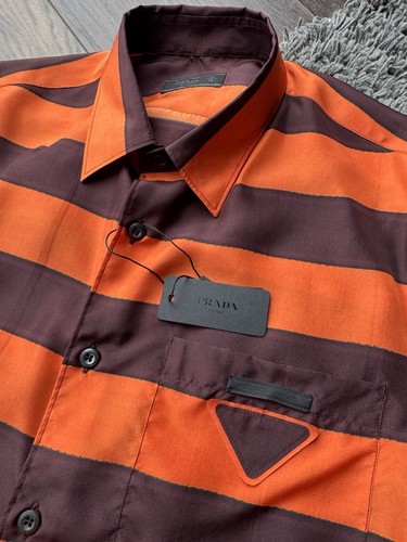 Camisa de seda a rayas Prada Milano | Naranja | Talla 41EU | Precio de venta sugerido por el fabricante 990 GBP manga larga - Imagen 10 de 18