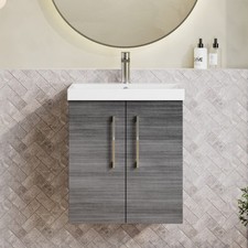 Nuie Arno Wall Hung 2-Door Vanity Unit & Basin-3 500mm - Anthracite Woodgrain