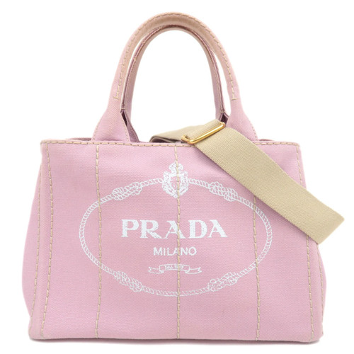 PRADA Canapa Mini 2Way Canvas Tote Bag Pink Gold HDW 1BG439 Authentic