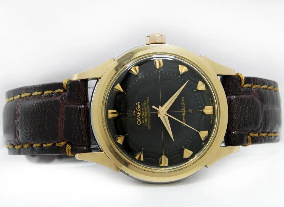 Reloj Omega Constellation vintage cronómetro esfera negra para hombre tapa dorada C.1956 Foto 3 de 4