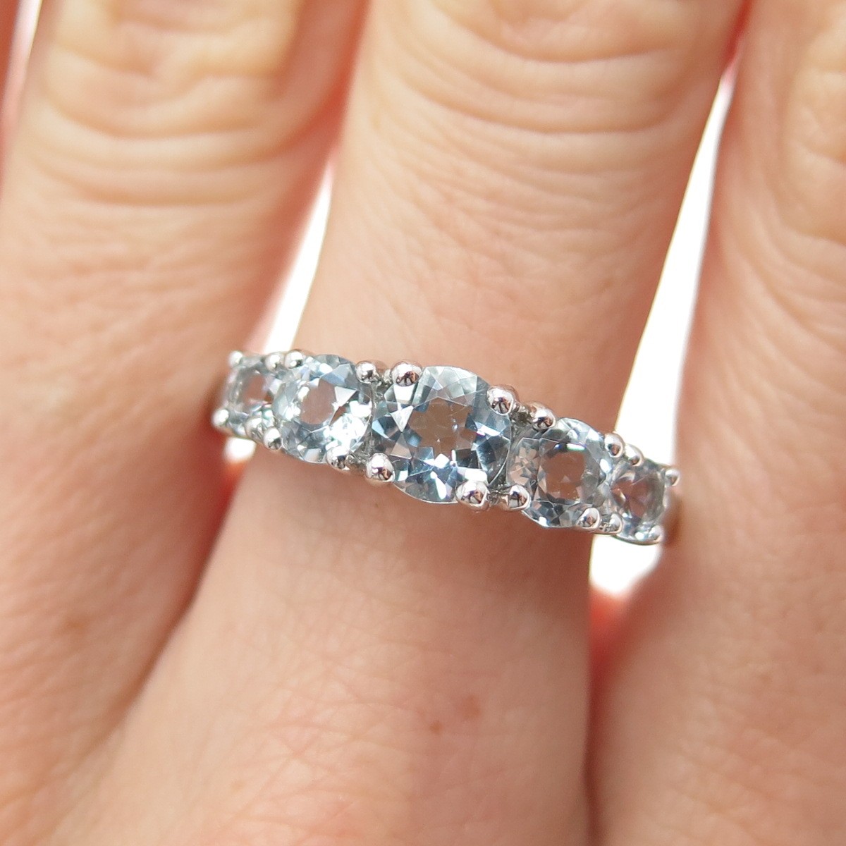 KN Kajal Naina 925 Sterling Silver Real Round-Cut Aquamarine Ring Size 9.25