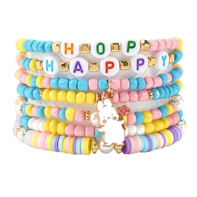 Ostern Armbänder für Damen Frühling bunt Heishi Perlen Hase Ostern Armbänder S