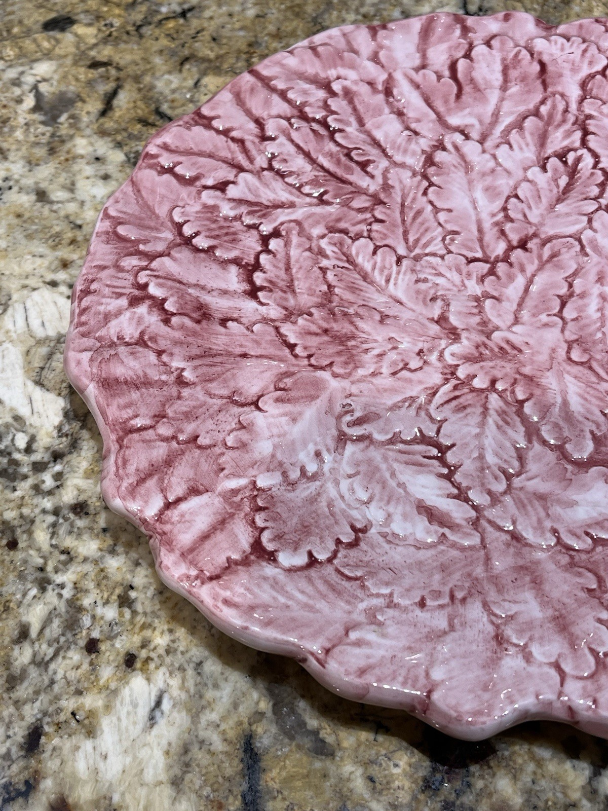 Ethan Allen Pink Leaf Majolica Plate