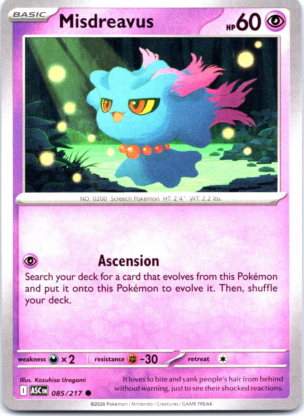 MISDREAVUS 085/217 COMMON ME: ASCENDED HEROES POKEMON NM/M