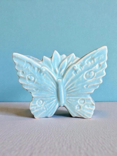 Vintage McCoy Pottery Teal Blue Butterfly Shaped Tabletop Planter Matte Glaze