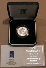 UK 1996 Silver Proof 2 Pound Coin - Celebration of Football - COA Case