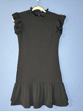 $128 French Connection Women's Black Minidress Verona Smocked Stretch LBD Size M