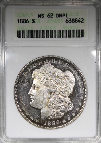 1886 Morgan Dollar ANACS MS62 DMPL Deep Mirror Proof Like Soapbox Holder