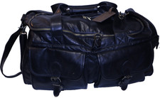 PGA Tour Black Leather Duffle Bag with Shoulder Strap Plaid Interior Vintage