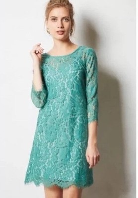 NWT Anthropologie HD In Paris Overture Green Lace Shift Dress With Lining Sz M