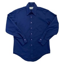 Vintage 70s Kmart Polyester Permanent Press Button Down Shirt Disco Mod Sz M/L
