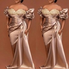 Mermaid Evening Dresses Puff Sleeve Off Shoulder Long Taffeta Formal Party Gowns