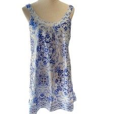 MORGAN TAYLOR-Intimates. Beautiful Blue White Satin like Chemise, knee