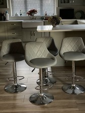 4 x Grey Faux Leather Bar Stools Adjustable Height Swivel Seat