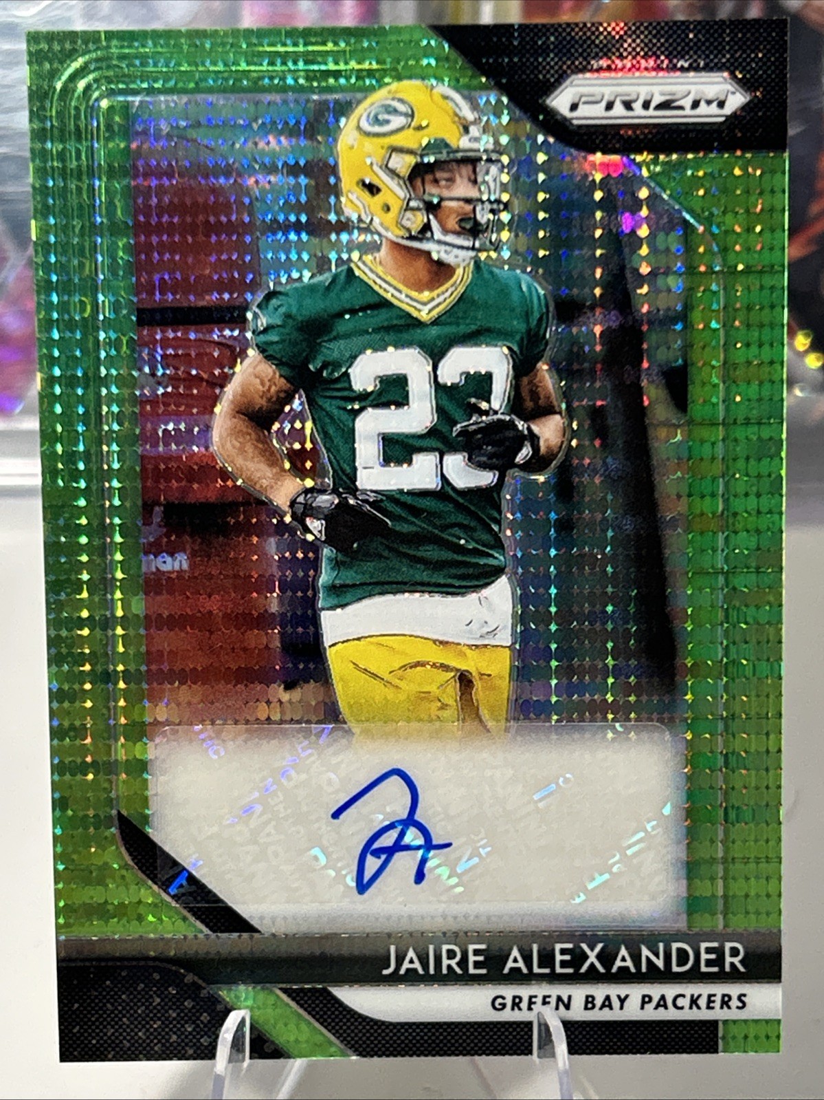2018 Panini Prizm Rookie Autographs Jaire Alexander #RA-JAI Neon Green Pulsar
