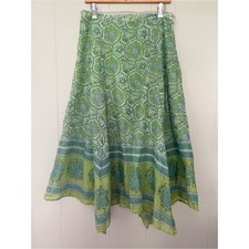 Vintage Paisley Green Blue Flowy Bohemian Fairycore Festival Midi Skirt Size M