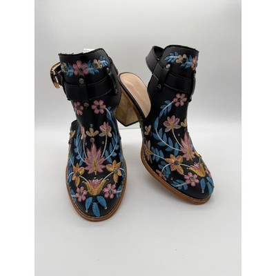 Unbranded Embroidered Floral Ankle Booties Women 10 Black Good Western Boho