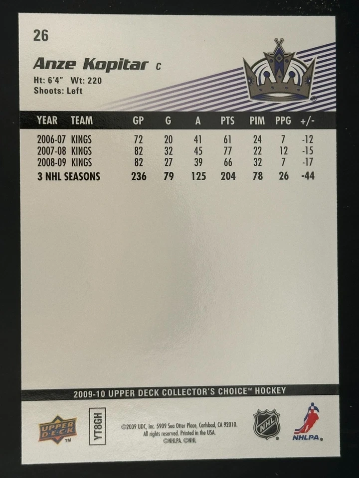2009-10 Upper Deck Collector's Choice - Anze Kopitar #26 - Image 2 of 2