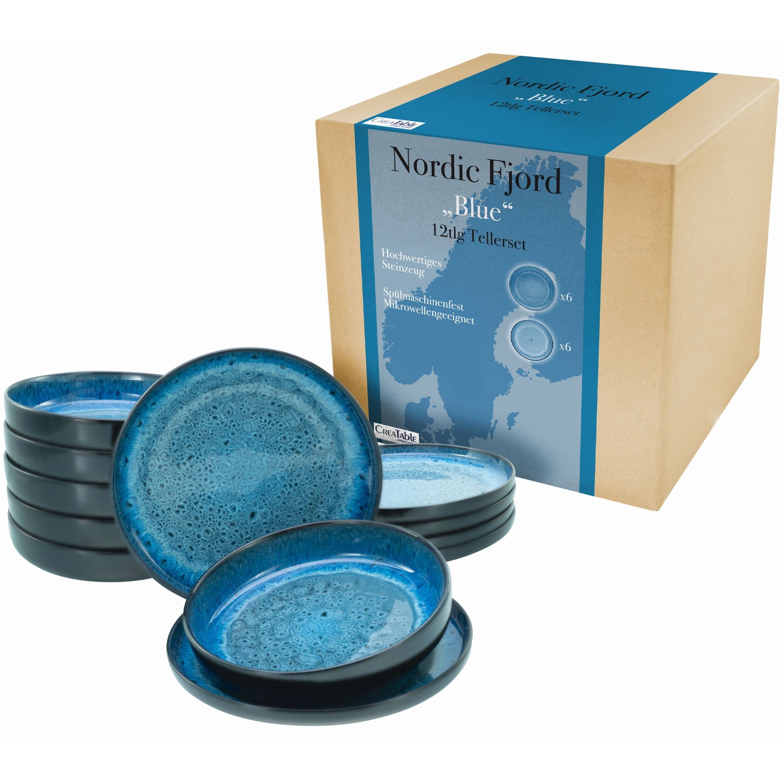 CreaTable 21550 Serie Nordic Fjord 12-tlg Geschirrset Teller Set Geschirr 18290₽