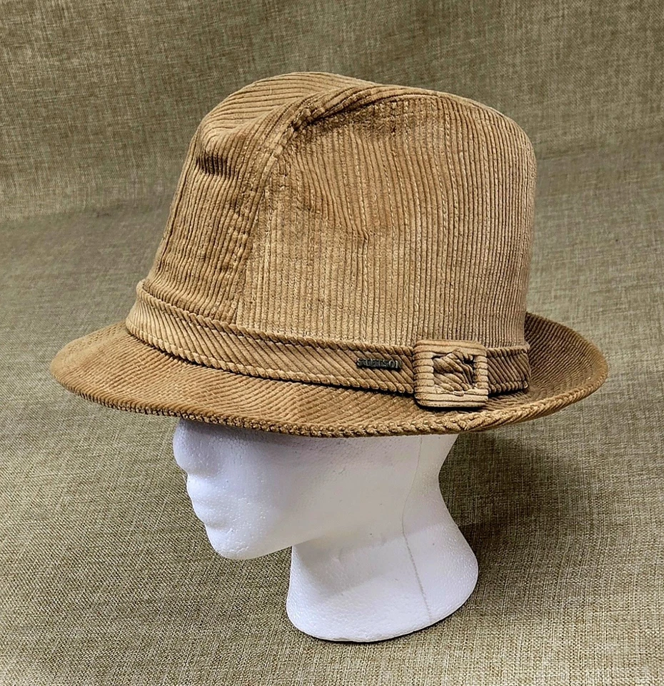Sombrero de Pana Stetson Años 70 De Colección 6 7/8 Bronceado Safari Cubo Mod Estilo Fedora EE. UU. Foto 2 de 4