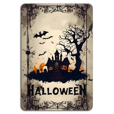 Halloween Haunted Sign Aluminum Metal Rectangle Vertical Spooky Night