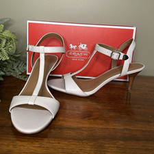Coach Melodie Cream Leather T-Strap kitten heels 8.5
