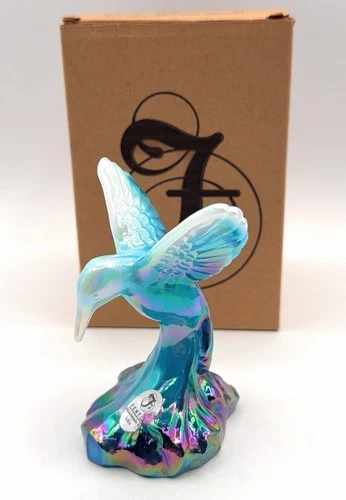 Fenton Turquoise Milk Glass Slag Iridized Hummingbird Special Order 2006