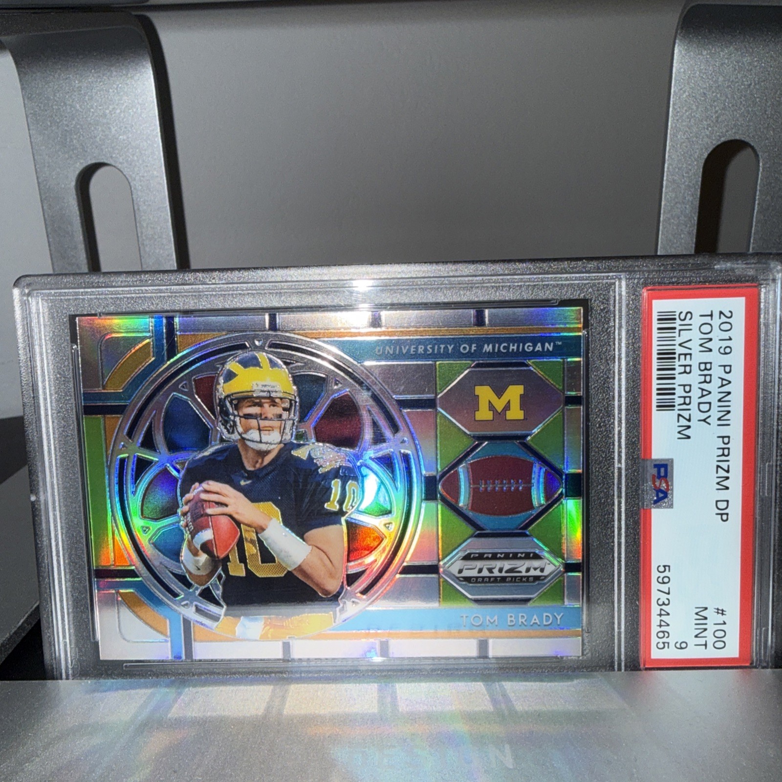 2019 Panini Prizm Draft Picks – Stained Glass – Tom Brady Silver Prizm - PSA 9 view 3