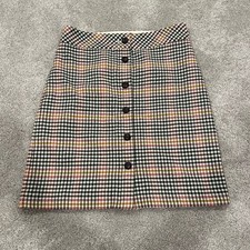 Talbots Women's Wool Blend Plaid Skirt Cream Green Buttons Size 4