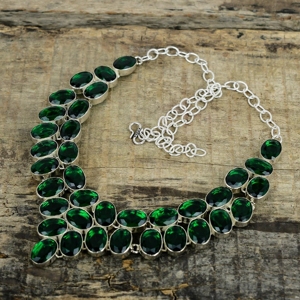 Verde Tormalina Fatto a Mano 925 Argento Sterling Regolabile Collana Gioielli - Immagine 3 di 4