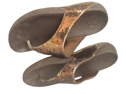 Fitflop Sandals Women 6UK Summer Get Workout Flip Flops Low wedge Brown Sequin - Picture 20 of 24