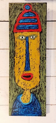 John Sperry Southern Primitive Contemporary Brut Folk Art Painting ''Talking Head