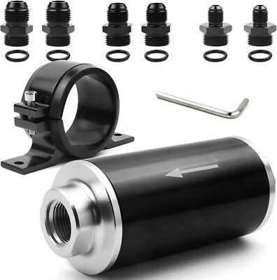 50mm Air Filter 10 Micron Cleanable Inline Fuel Filter Mount + Inline Bracket