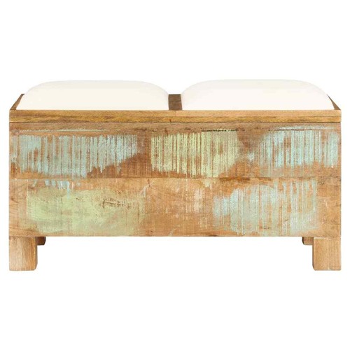 Vintage Style Storage Bench Fabric Seat Solid Reclaimed Wood Home Furniture - Picture 8 of 11