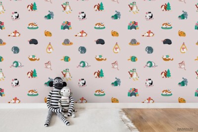 3D Christmas Cat Cartoon Illustration Self-adhesive Removable Wallpaper Murals