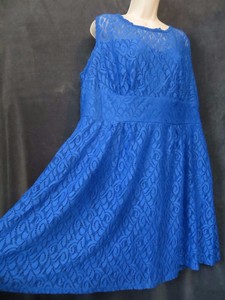 Beautiful Blue Lace Illusion Sleeveless Baby Doll Formal Plus Size