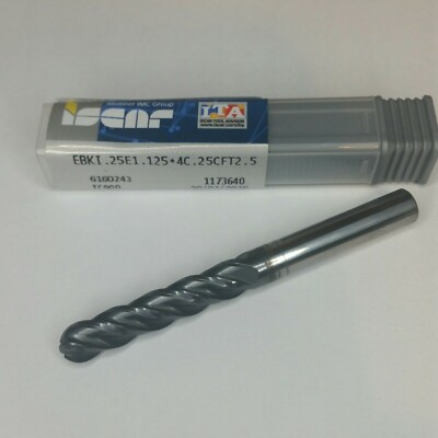 ISCAR - SOLID CARBIDE - BALL END MILL 0.25'' Dia. 2.5'' Length 0.125 Radius