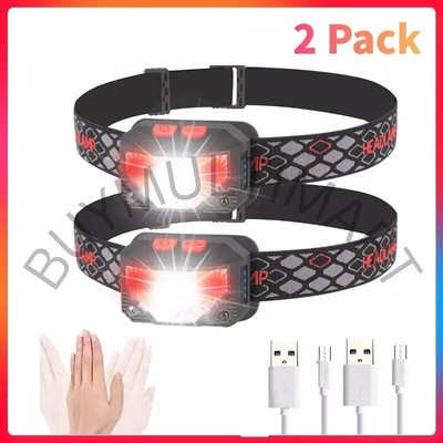 2er Pack Stirnlampe COB LED Wiederaufladbare Stirnlampe Taschenlampe Arbeitslichtleiste Kopfband USB
