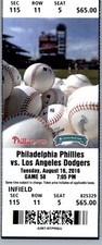 PHILLIES VS DODGERS 8/16/2016 FULL TICKET ~ CHASE UTLEY (2 HRs/GRAND SLAM) .