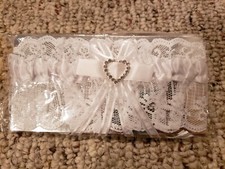 White Wedding Garter Silk Lace Elastic With Beautiful Rhinestone Heart