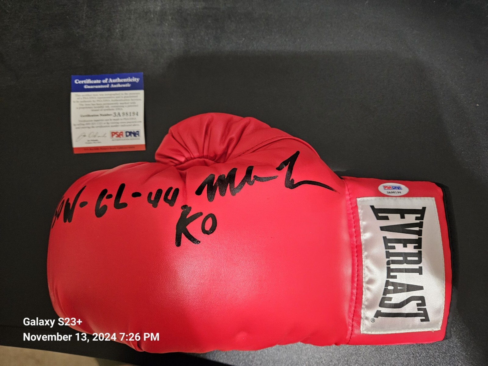 Mike Tyson Autographed Glove PSA DNA "50W-6L-44KO"