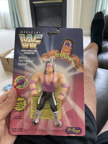 VTG 90s WWF Bend-Ems Hitman Bret Hart Poseable Fig...