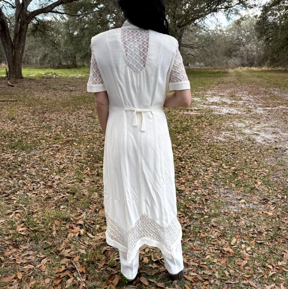 Blazer largo de colección Cache para mujer plumero pantalones mangas de encaje almohadillas para el hombro marfil talla 6 Foto 4 de 4