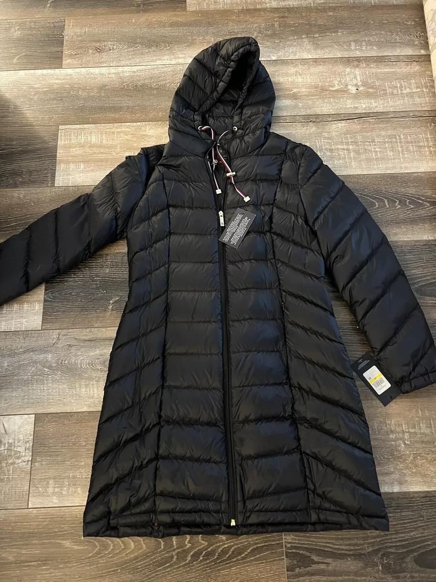 Forbavselse Bred rækkevidde Uenighed Tommy Hilfiger Black Quilted Hooded Packable Long Jacket Down Puffer Coat  Medium | eBay