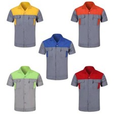 Men Unisex Short Sleeve Shirt Workwear Pocket Workshop Auto Mechanic Uniform