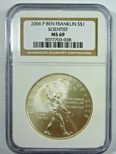 2006 P Ben Franklin SCIENTIST MS69 NGC Commemorative Silver Dollar