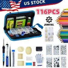 116PCS Wood Burning Kit for Embossing Carving Soldering DIY Creative Tool Set US