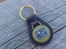SUBARU OL SKOOL ANTIQUE GOLD LEATHER KEY FOB NOS CUSTOM-MADE HI-QUALITY