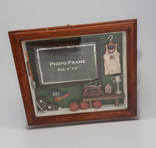 Baseball Shadow box Picture Frame Sports Glass Covered Wood Framed 4x6” Photo